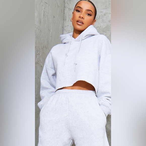 PrettyLittleThing Tops - Ash Grey Oversized Sweat Crop Hoodie